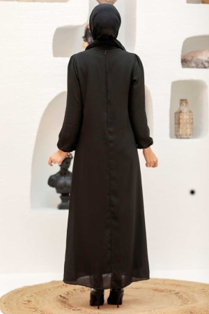 Tesettürlü Abiye Elbise -Robe de soirée islamique noire 12951S - 2