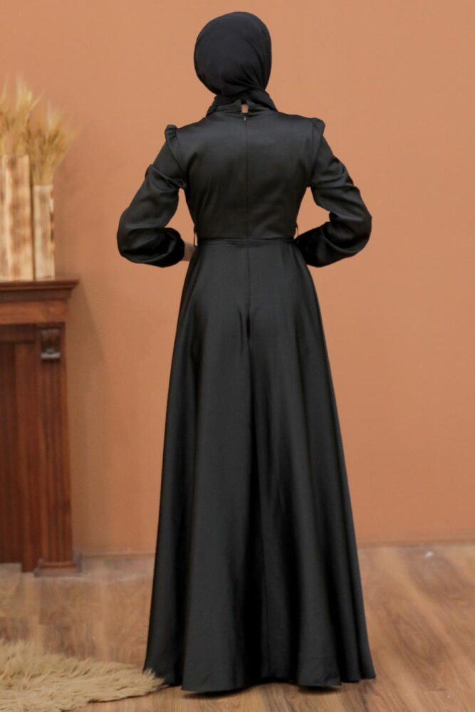Tesettürlü Abiye Elbise - Robe de soirée islamique noire 25130S - 4