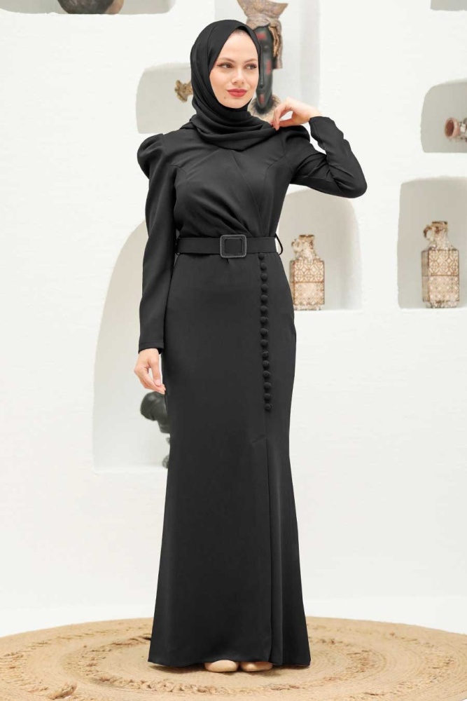 Tesettürlü Abiye Elbise - Robe de soirée islamique noire 3231S - 1