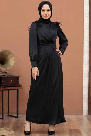 Tesettürlü Abiye Elbise -Robe de soirée islamique noire 4199S - 1