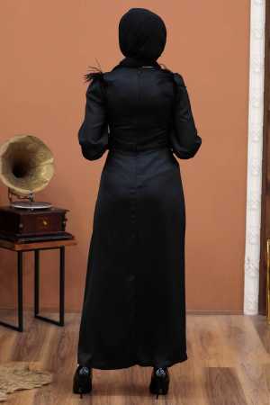 Tesettürlü Abiye Elbise -Robe de soirée islamique noire 4199S - 3