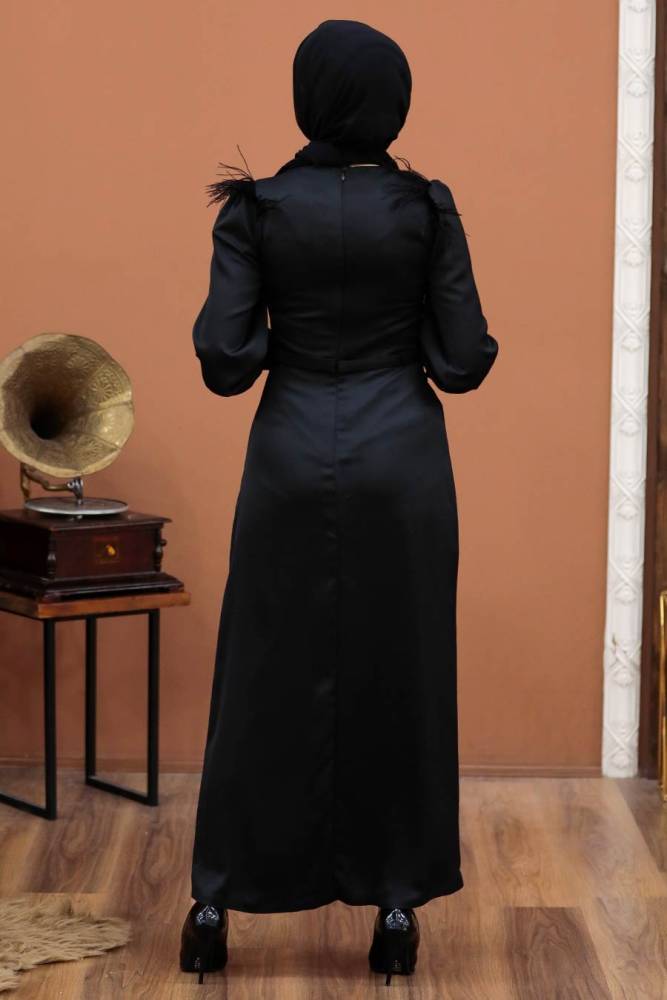 Tesettürlü Abiye Elbise -Robe de soirée islamique noire 4199S - 3