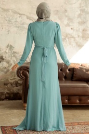 Tesettürlü Abiye Elbise - Robe de Soirée Islamique Turquoise 5736TR - Thumbnail