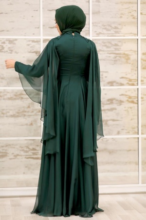 Tesettürlü Abiye Elbise - Robe de soirée islamique verte 21970Y - 2