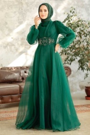 Tesettürlü Abiye Elbise - Robe de Soirée Islamique Verte 2249Y - Thumbnail