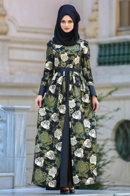 Tesettürlü Abiye Elbise - Robe de soirée islamique verte 24682Y - 1