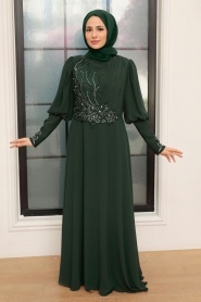 Tesettürlü Abiye Elbise - Robe de Soirée Islamique Verte 25817Y - Thumbnail