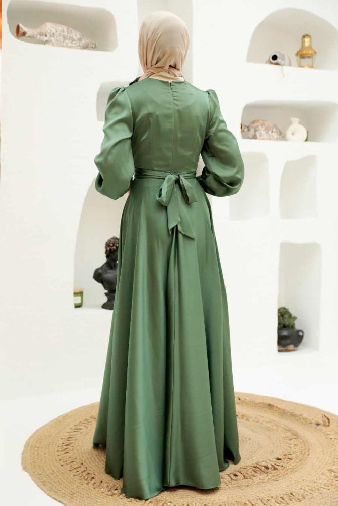 Tesettürlü Abiye Elbise - Robe de Soirée Islamique Verte 3064CY - 3