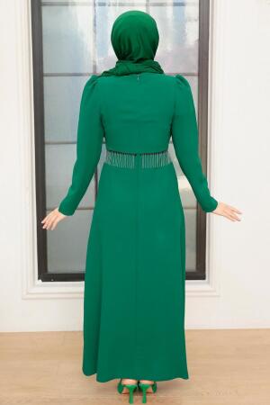 Tesettürlü Abiye Elbise - Robe de Soirée Islamique Verte 51531Y - 1