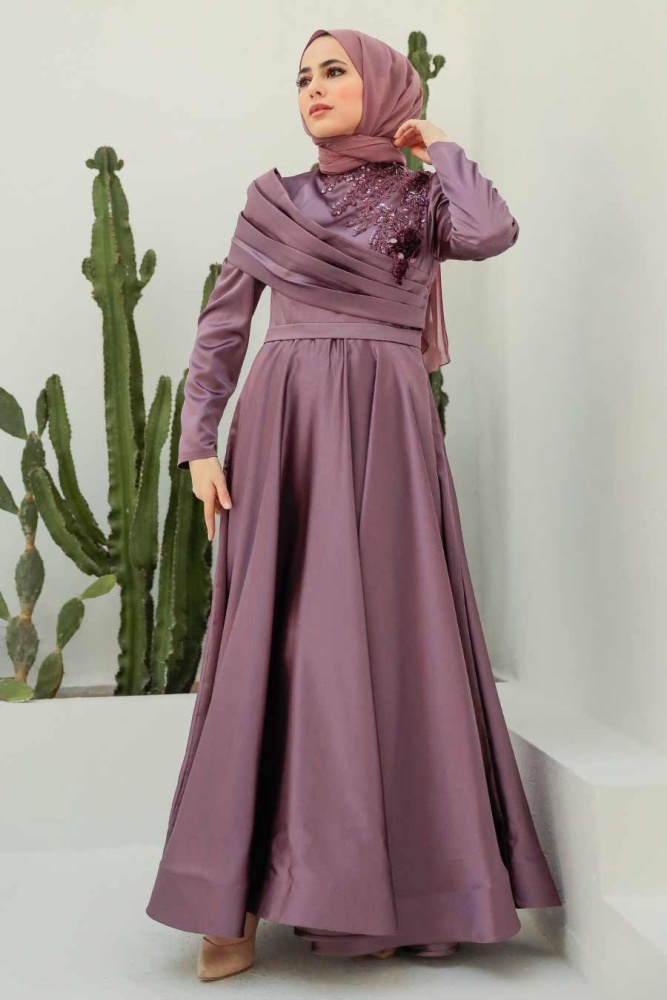 Tesettürlü Abiye Elbise - Robe de soirée Lila Hijab 22183LILA - 1