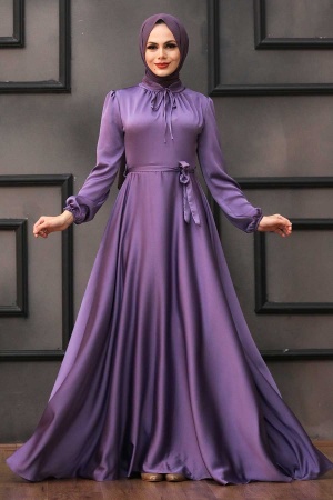 Tesettürlü Abiye Elbise - Robe de Soirée Lila Hijab 25130LILA - 1