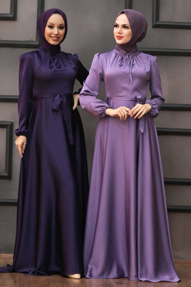 Tesettürlü Abiye Elbise - Robe de Soirée Lila Hijab 25130LILA - 2