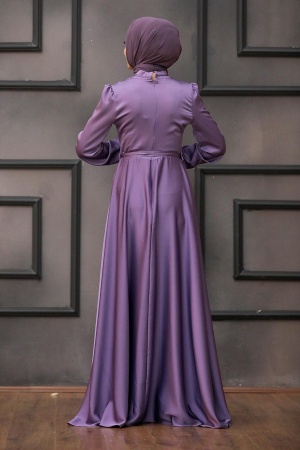 Tesettürlü Abiye Elbise - Robe de Soirée Lila Hijab 25130LILA - 4