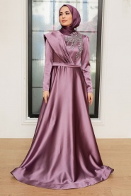 Tesettürlü Abiye Elbise - Robe de soirée lilas vêtements islamiques 22441LILA - Thumbnail
