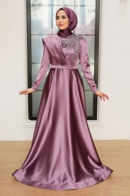 Tesettürlü Abiye Elbise - Robe de soirée lilas vêtements islamiques 22441LILA - Thumbnail