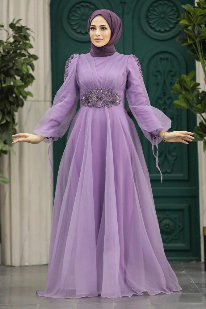 Tesettürlü Abiye Elbise - Robe de soirée lilas vêtements islamiques 2249LILA - 3