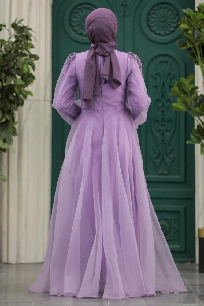 Tesettürlü Abiye Elbise - Robe de soirée lilas vêtements islamiques 2249LILA - 4