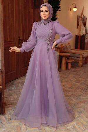 Tesettürlü Abiye Elbise - Robe de soirée lilas vêtements islamiques 22551LILA - 2