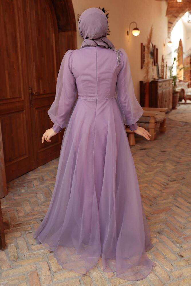 Tesettürlü Abiye Elbise - Robe de soirée lilas vêtements islamiques 22551LILA - 3