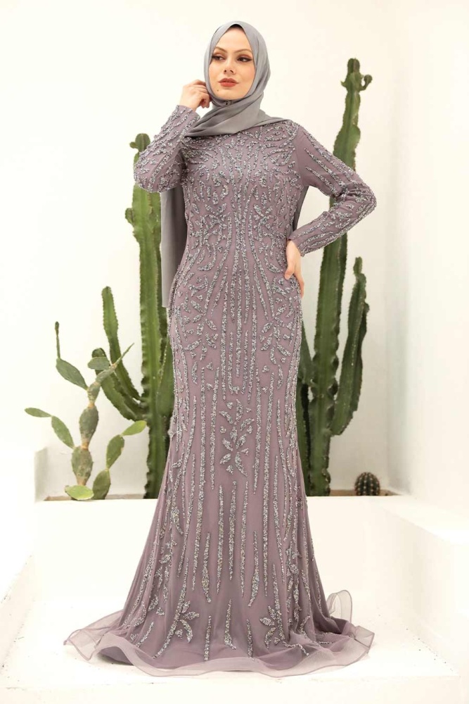 Tesettürlü Abiye Elbise - Robe de soirée lilas vêtements islamiques 820LILA - 2