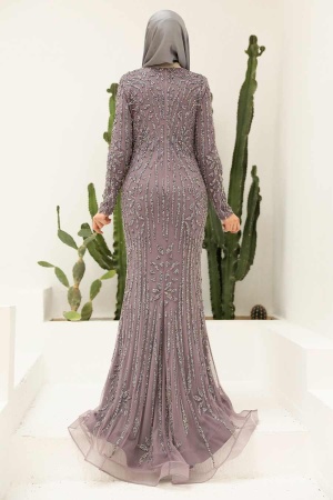 Tesettürlü Abiye Elbise - Robe de soirée lilas vêtements islamiques 820LILA - 3