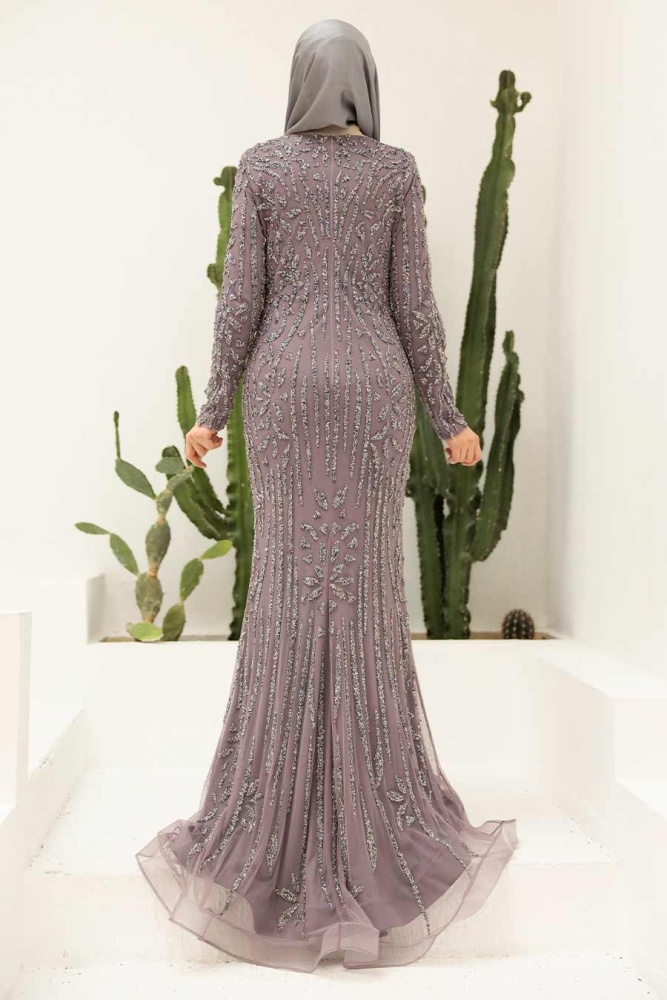 Tesettürlü Abiye Elbise - Robe de soirée lilas vêtements islamiques 820LILA - 3