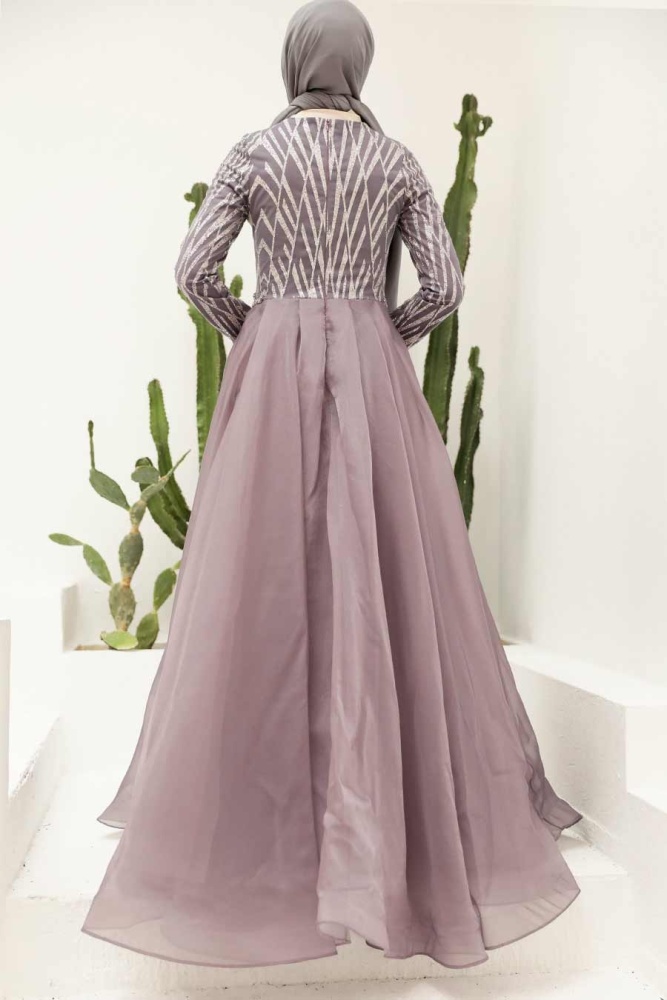Tesettürlü Abiye Elbise - Robe de soirée lilas vêtements islamiques 950LILA - 2