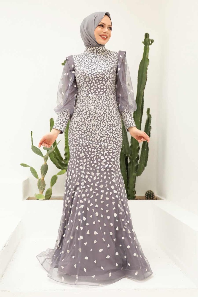 Tesettürlü Abiye Elbise - Robe de soirée lilas vêtements islamiques 952LILA - 1