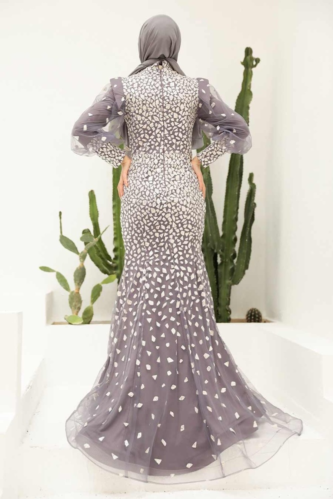 Tesettürlü Abiye Elbise - Robe de soirée lilas vêtements islamiques 952LILA - 2