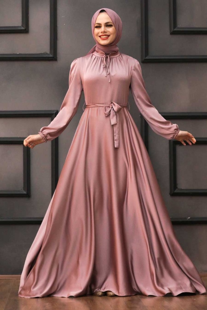 Tesettürlü Abiye Elbise -Robe de soirée Powder Hijab 25130PD - 1