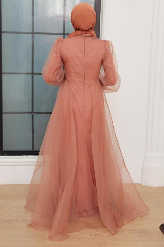 Tesettürlü Abiye Elbise - Robe de soirée Taba Hijab 22540TB - 3
