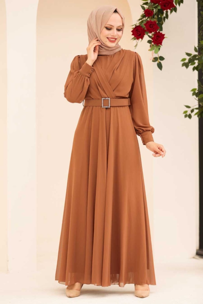 Tesettürlü Abiye Elbise -Robe de soirée Taba Hijab 3060TB - 2