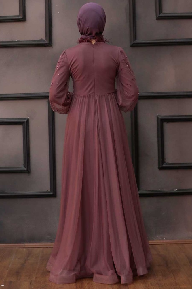 Tesettürlü Abiye Elbise - Robe de Soirée Testeur Rose Foncé 4305KGK - 2