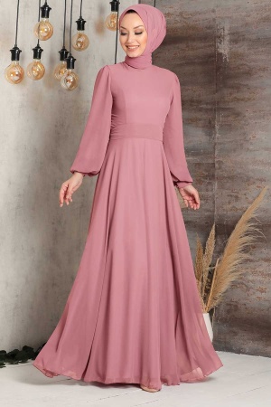 Tesettürlü Abiye Elbise - Rose Séchée Robe de soirée Hijab 5470GK - 1