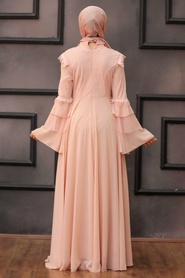 Tesettürlü Abiye Elbise - Salmon Pink Hijab Evening Dress 2248SMN - Thumbnail