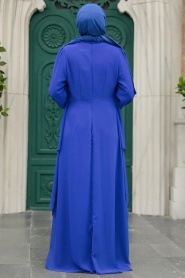 Tesettürlü Abiye Elbise - Sax Bleu Vêtements Islamiques Robe de Soirée 25765SX - Thumbnail