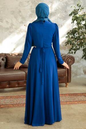 Tesettürlü Abiye Elbise - Sax Bleu Vêtements Islamiques Robe de Soirée 5737SX - 4