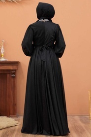 Tesettürlü Abiye Elbise - Simli Siyah Tesettür Abiye Elbise 5501S - Thumbnail