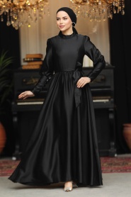 Tesettürlü Abiye Elbise - Siyah Tesettür Abiye Elbise 60801S - Thumbnail