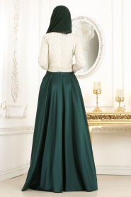 Tesettürlü Abiye Elbise - Taş Detaylı Yeşil Tesettür Abiye Elbise 4387Y - Thumbnail