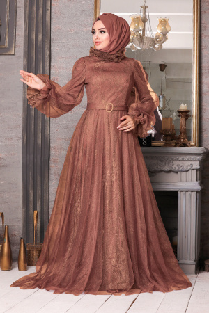 Tesettürlü Abiye Elbise - Tuile Islamique Vêtements Robe De Soirée 21820KRMT - 1