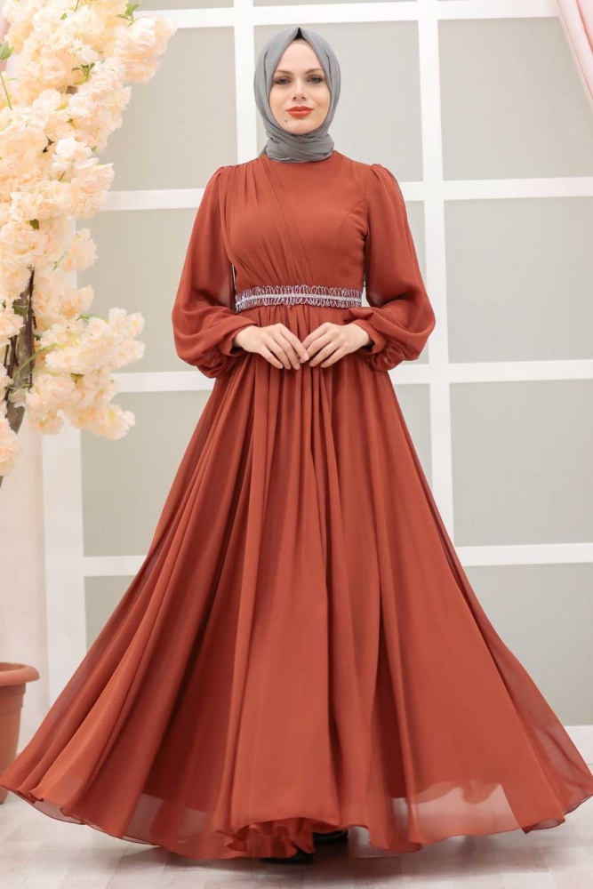 Tesettürlü Abiye Elbise - Tuile Islamique Vêtements Robe De Soirée 22040KRMT - 1