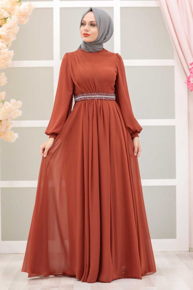Tesettürlü Abiye Elbise - Tuile Islamique Vêtements Robe De Soirée 22040KRMT - 2