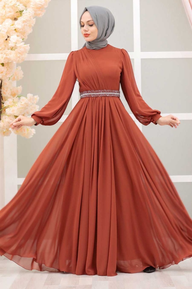 Tesettürlü Abiye Elbise - Tuile Islamique Vêtements Robe De Soirée 22040KRMT - 3
