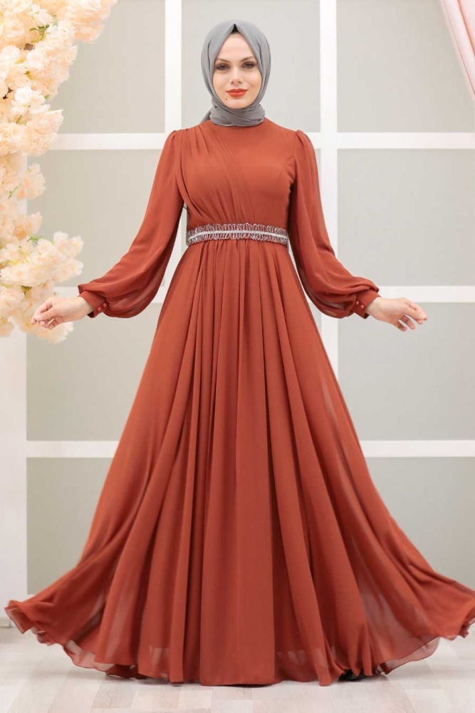 Tesettürlü Abiye Elbise - Tuile Islamique Vêtements Robe De Soirée 22040KRMT - 4