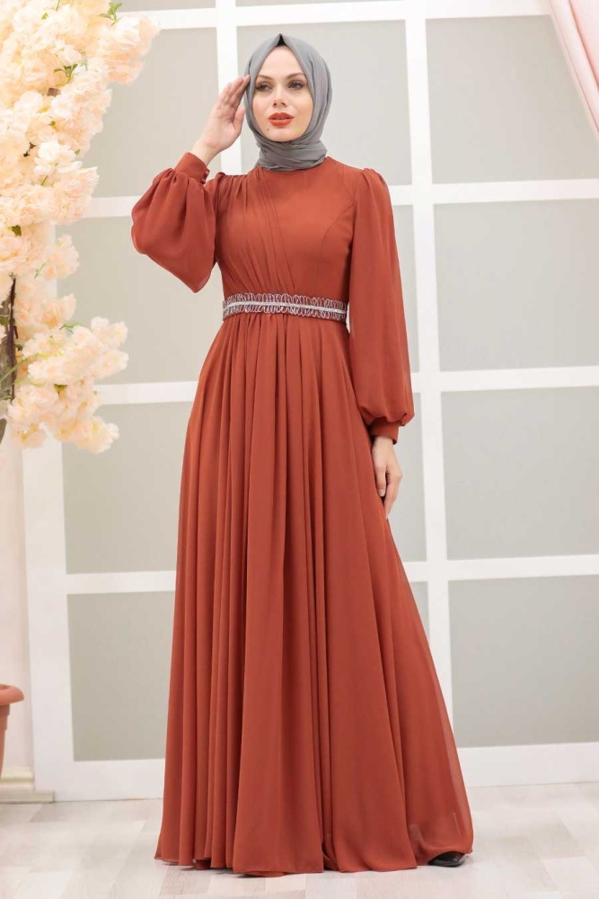 Tesettürlü Abiye Elbise - Tuile Islamique Vêtements Robe De Soirée 22040KRMT - 5