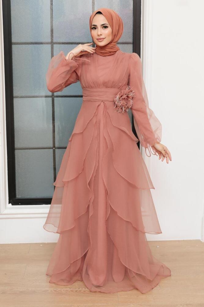 Tesettürlü Abiye Elbise - Tuile Islamique Vêtements Robe de Soirée 22480KRMT - 1