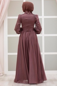 Tesettürlü Abiye Elbise - Tüy Detaylı Koyu Gül Kurusu Tesettür Abiye Elbise 43170KGK - Thumbnail