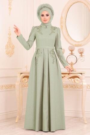 Tesettürlü Abiye Elbise- Vert D'arachide Evening Dress 36540FY - 1