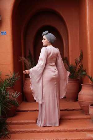 Tesettürlü Abiye Elbise - Volan Kollu Gül Kurusu Tesettür Abiye Elbise 5322GK - 4